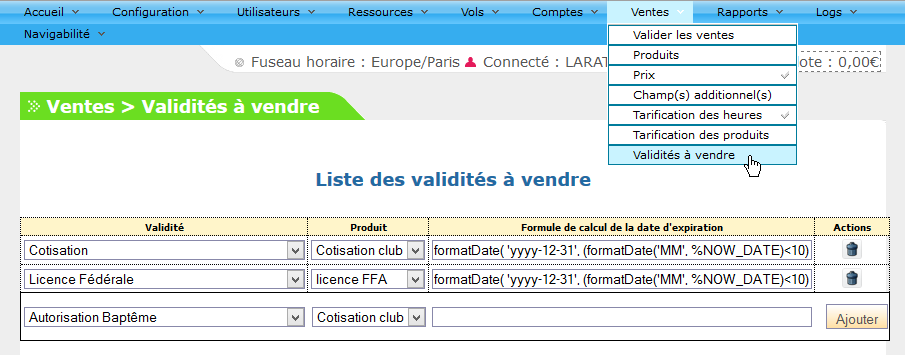 Formule pour le calcul du renouvellement des validités